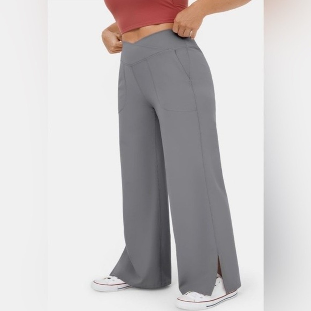 Halara Crossover Split Hem Wide Leg Yoga Pants Silent Storm Grey Size 3X